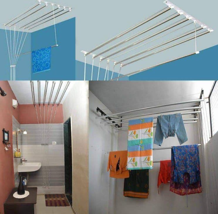 Ceiling cloth drying hanger system installed in Bangalore balcony